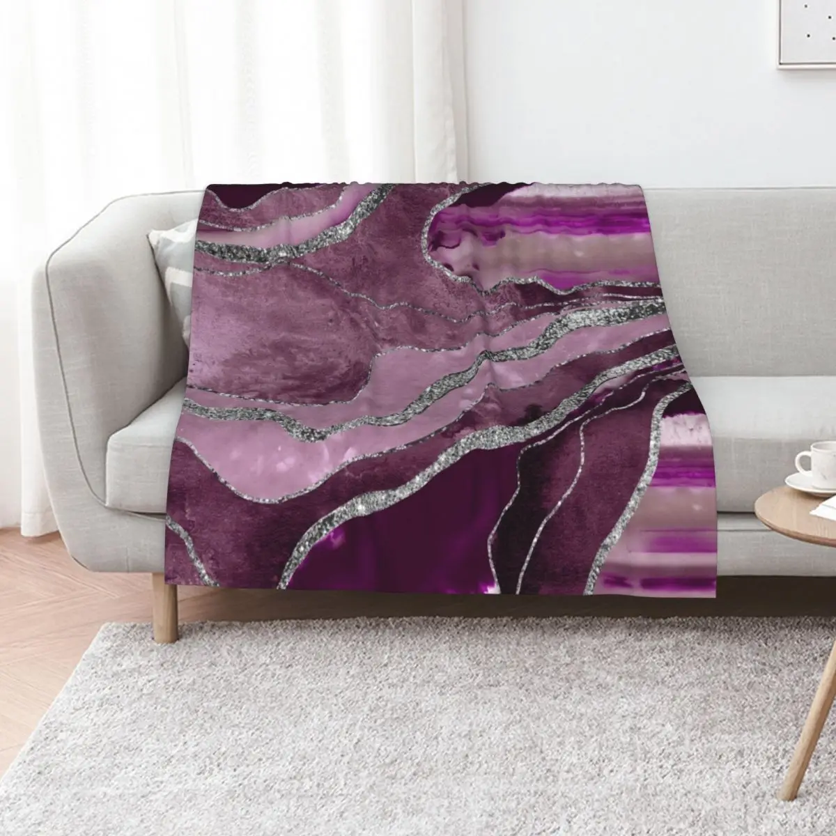 Mauve Pink Marble Agate Silver Glitter Glam #1 (Faux Glitter) #decor #art Throw Blanket anime Thin Warm Blankets