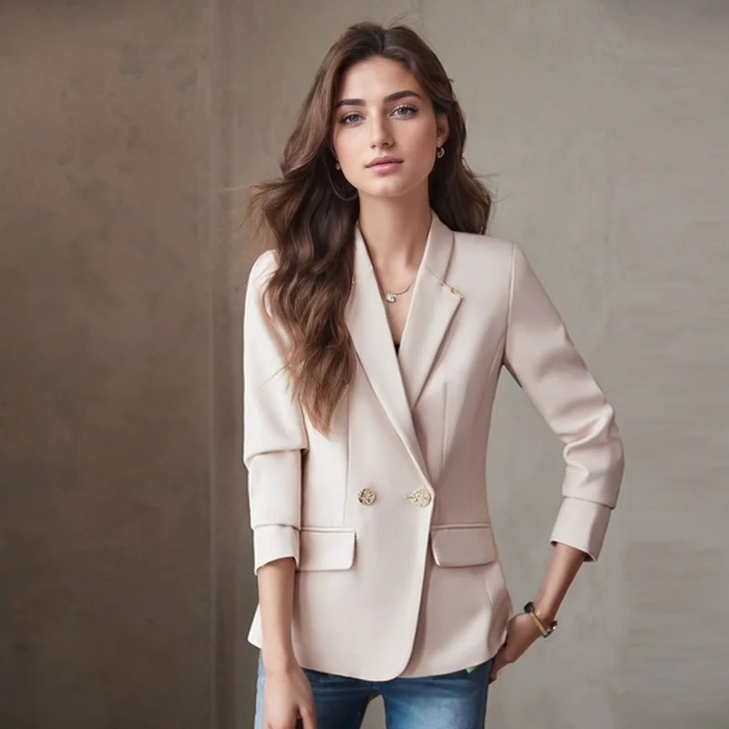 ZJYT Autumn 2024 Fashion Outerwears Elegant Chic All Matched Blazer Woman Plus Size Jackets Coats Solid Casual Veste Femme Lady