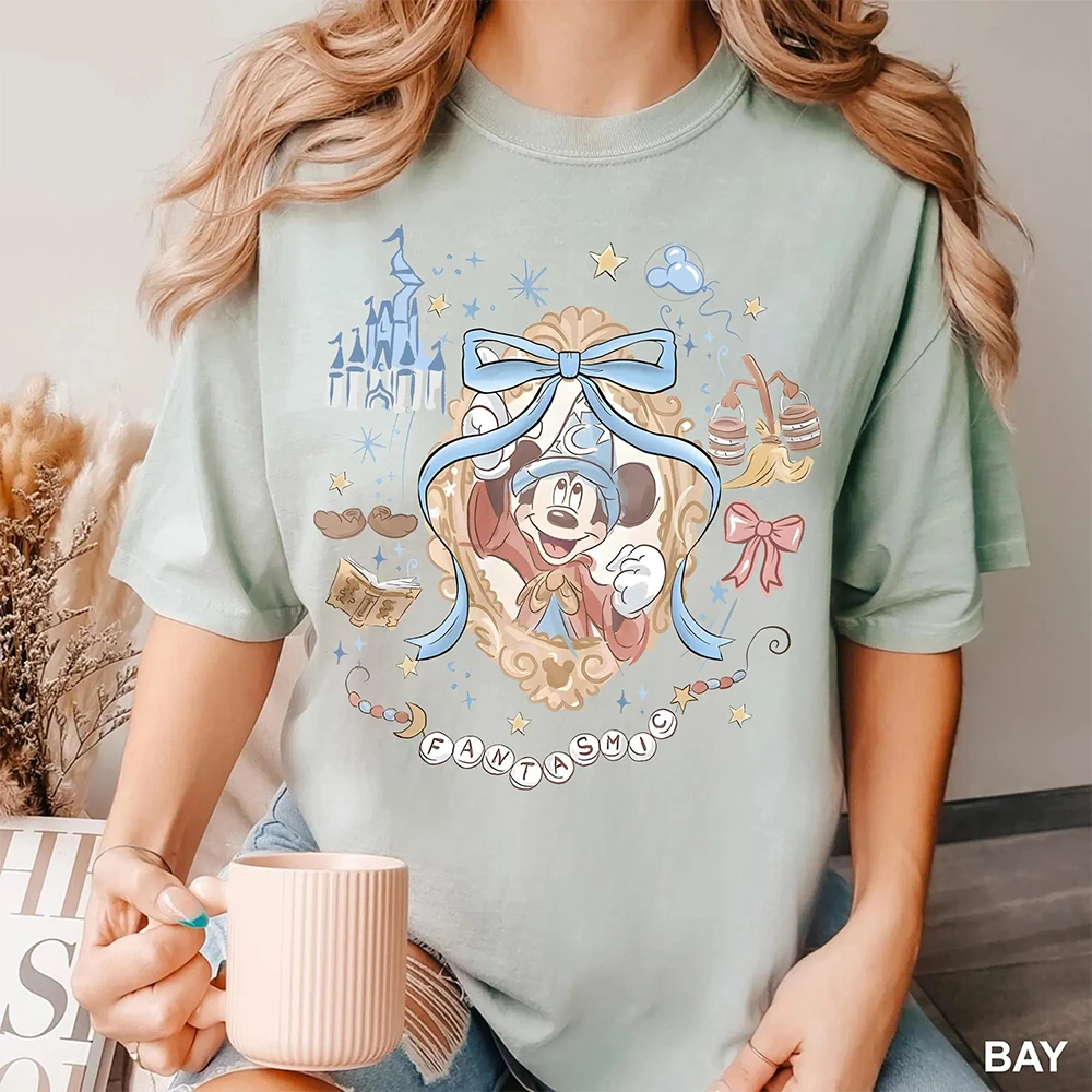 جديد ديزني ريترو مريح اللون قصيرة الأكمام تي شيرت للنساء هالوين ماجيك المملكة ميكي ثلاثية الأبعاد شبكة تنفس