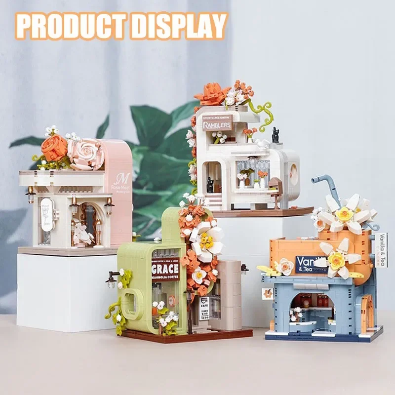 BALODY New MOC City Mini Street View Bridal Shop Coffee Store Architecture Building Blocks DIY Micro Bricks Toys For Kids Gifts