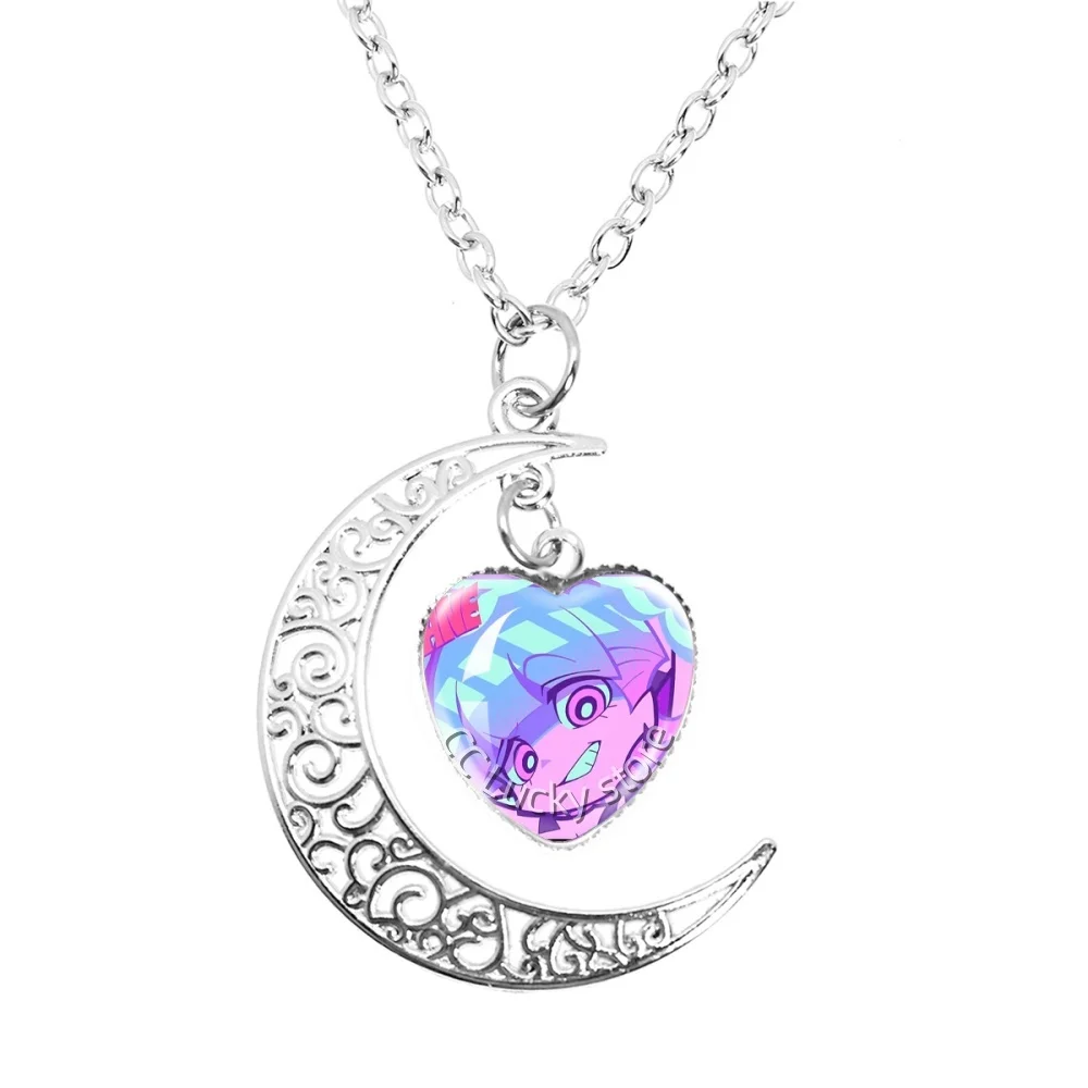 20mm Moon Heart Necklace Anime Panty & Stocking with Garterbelt Cartoon Character Panty Stocking Charms Jewelry Cosplay Gift