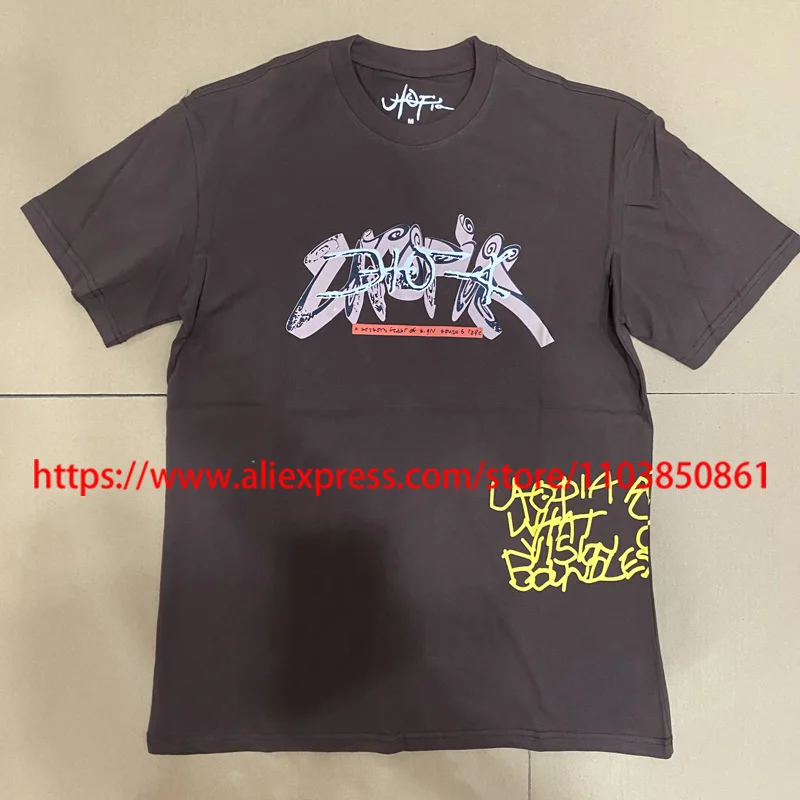 

Street Trend Cactus Jack T-shirt Hip-hop Pattern Letter Print Tees High Quality Casual UTOPIA Short Sleeve Men's Clothing