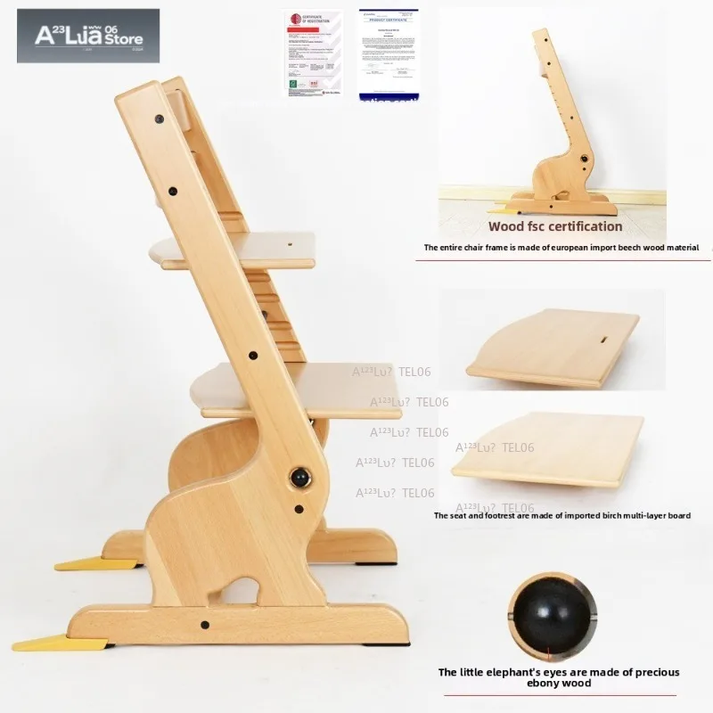 Wooden Beech Grow Chair Multifunctional Baby Feeding Seat Toddler Dining Chair for Kids