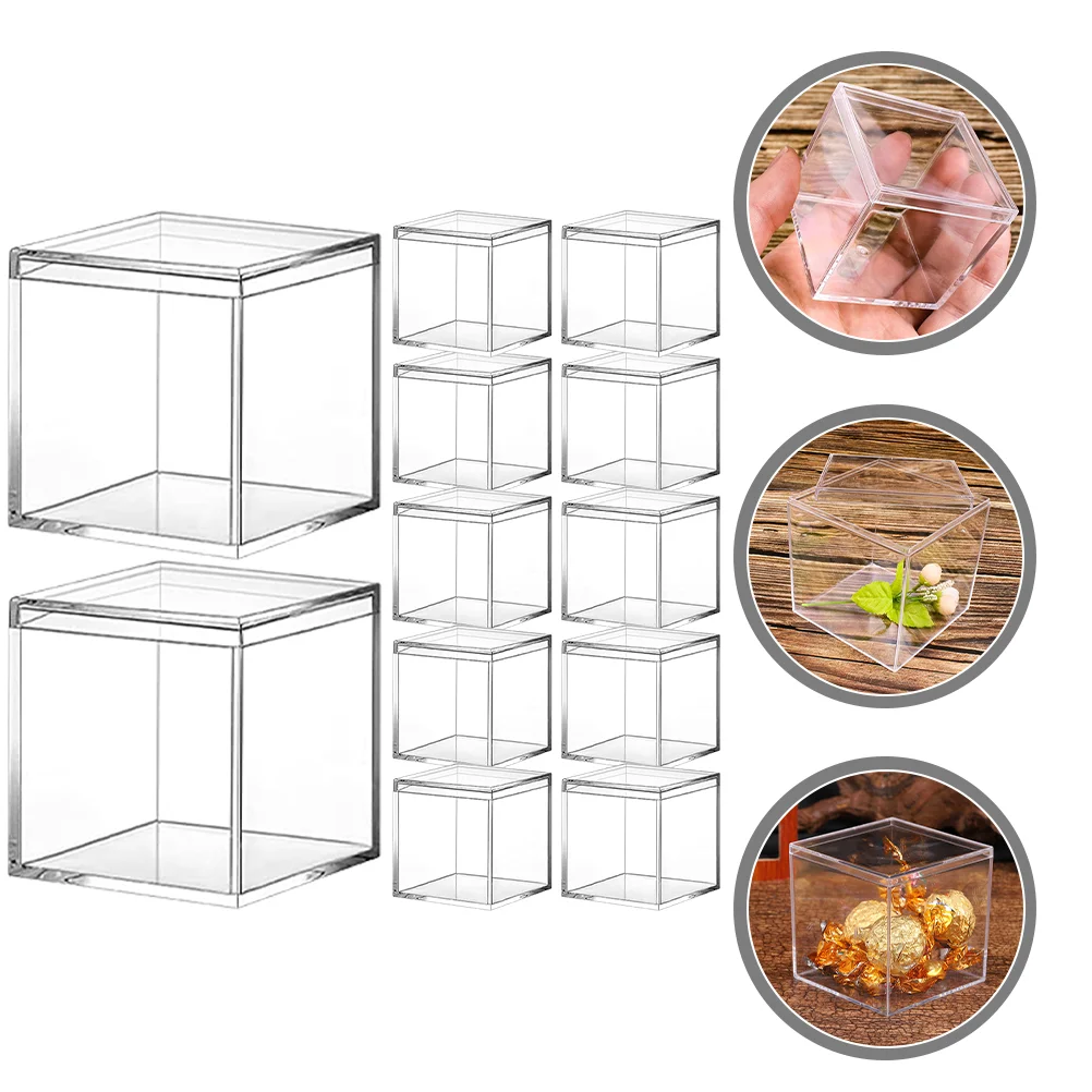 

12 Pcs Clear Gift Bags Bead Square Container Chocolate Boxes Small with Lids Transparent Jewelry Case Bride