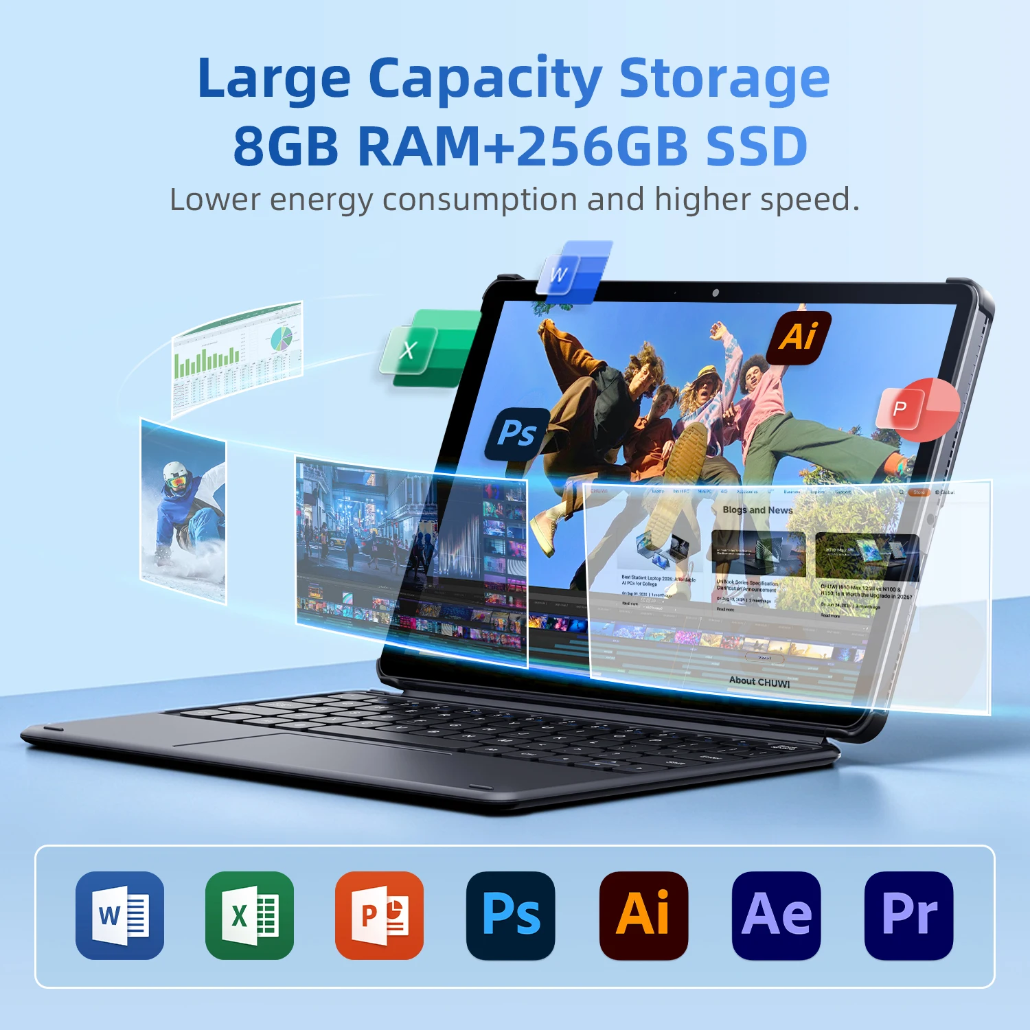 CHUWI Hi10 X2 2 In 1 Tablet 10.1inch Display Intel Pentium Gold 6500Y Processor LPDDR3 8GB RAM 256GB SSD Windows 11 Tablets PC