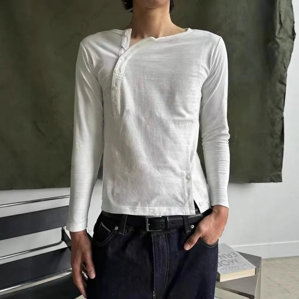 Simple American Side Buttons Design Sense T Shirts Y2k Temperament French Slim Punk Clothes Harajuku High Street Casual Tops