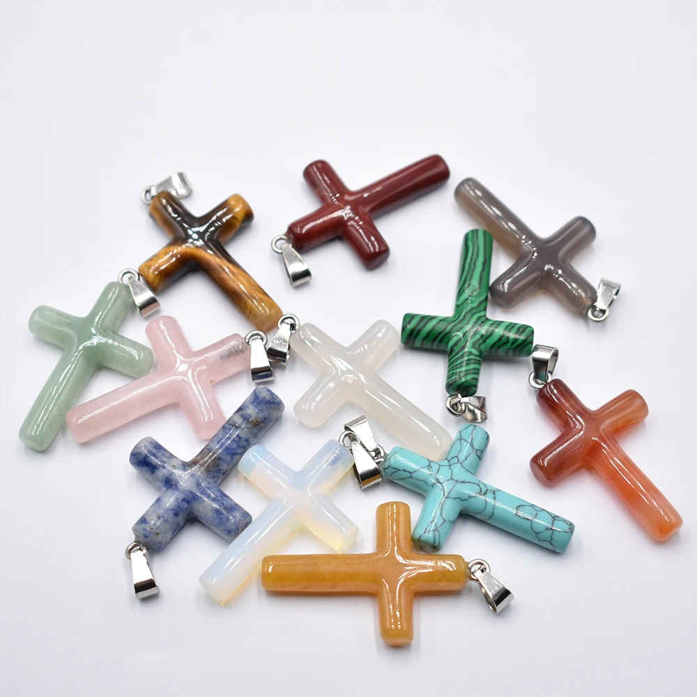 Wholesale 10pcs/lot fashion Natural stone rose quartz Cross Pendants for jewelry making charm necklace accessories free shipping