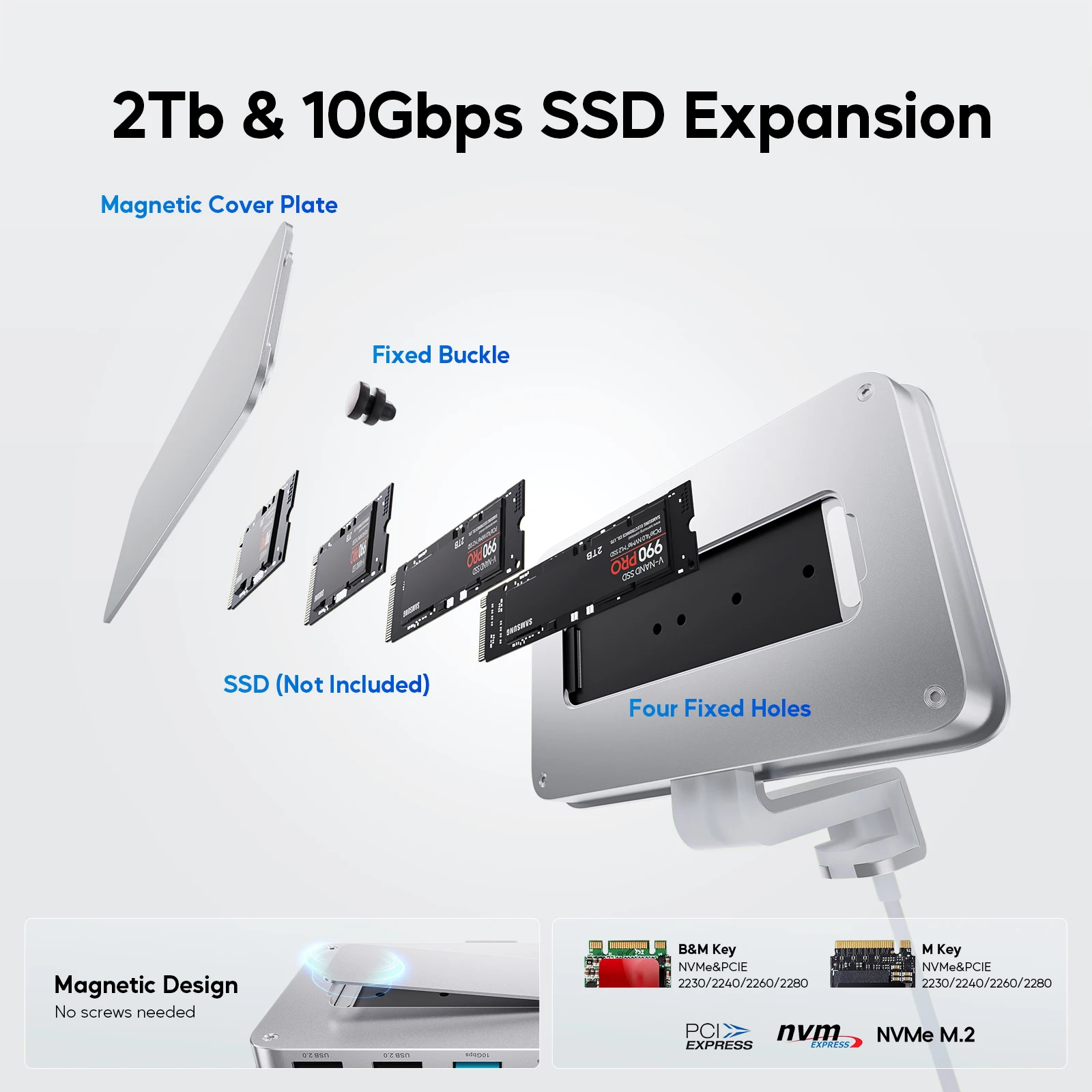 PULWTOP Hub iMac z obudową na dysk M.2 NVMe SSD, USB A/C 10 Gbps, SD/TF dla iMac24 M1/M3/M4 lub Studio Display 27 cali