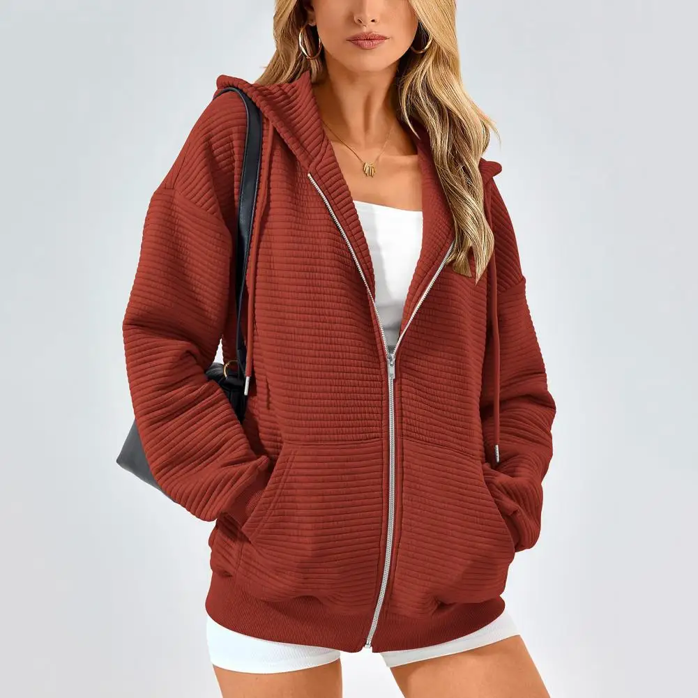 Women Striped Hoodie Loose Fit Hoodie Women's Drawstring Hooded Sport Jacket with Pockets for Fall Winter Zip-up Long for Wear