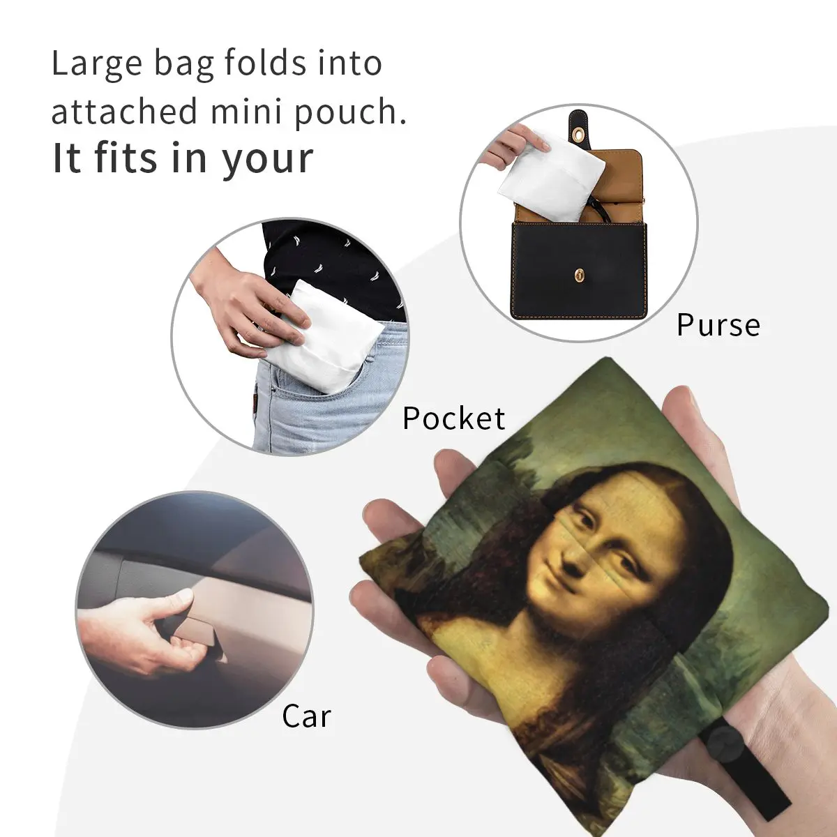 Bolso de compras clásico de Mona Lisa de Leonardo Da Vinci, bolsa de hombro, bolso de mano portátil, arte de pintura