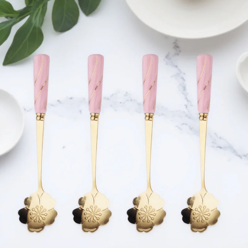 

4pcs Ceramic Stainless Steel Coffee Spoon Dessert Scoop For Ice Cream Spoon Tea Ice Cream Sugar Kitchen Cutlery