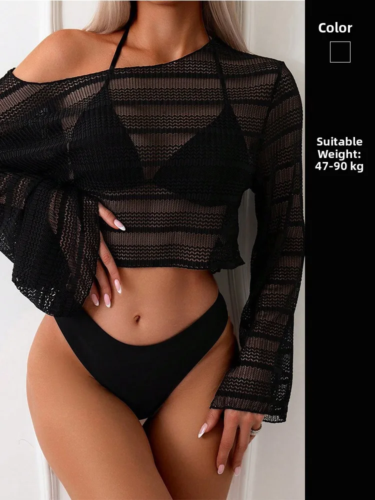

Sexy Bikini Swimsuit Tee-Piece Set Large Size Vaion Sle Tee-Point Separate Long Sve Cover up Casual Swimwear