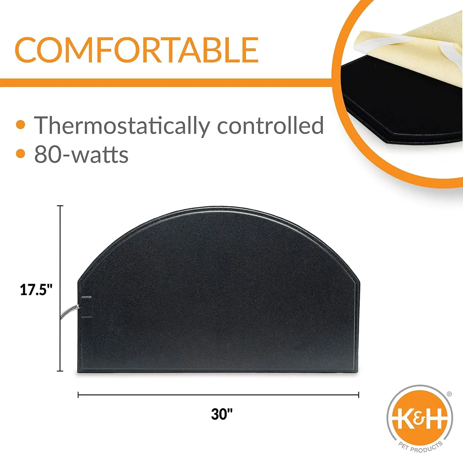 Lectro-Kennel Igloo-Style Heated Outdoor Dog Bed, Half-Round Durable Rigid ABS Plastic Heated Pad for Dog Houses Outdoor