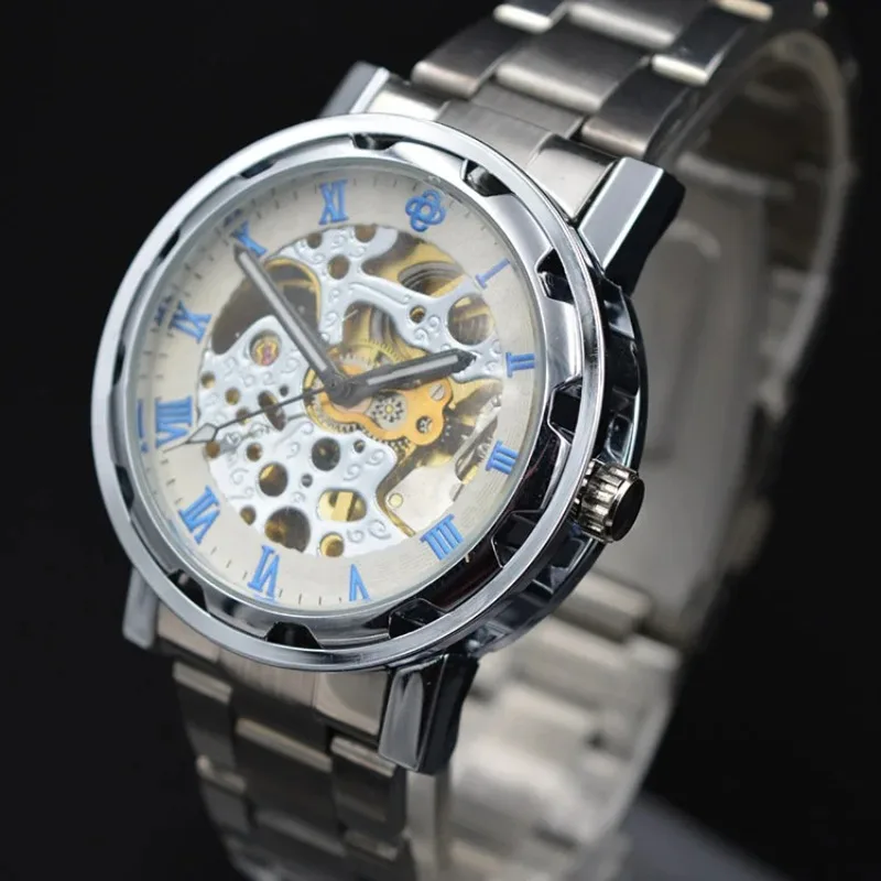 Promotion Item Men's Stainless Steel Auto Self Wind Mechanical Wrist Watch Analog Watches Nice Gift