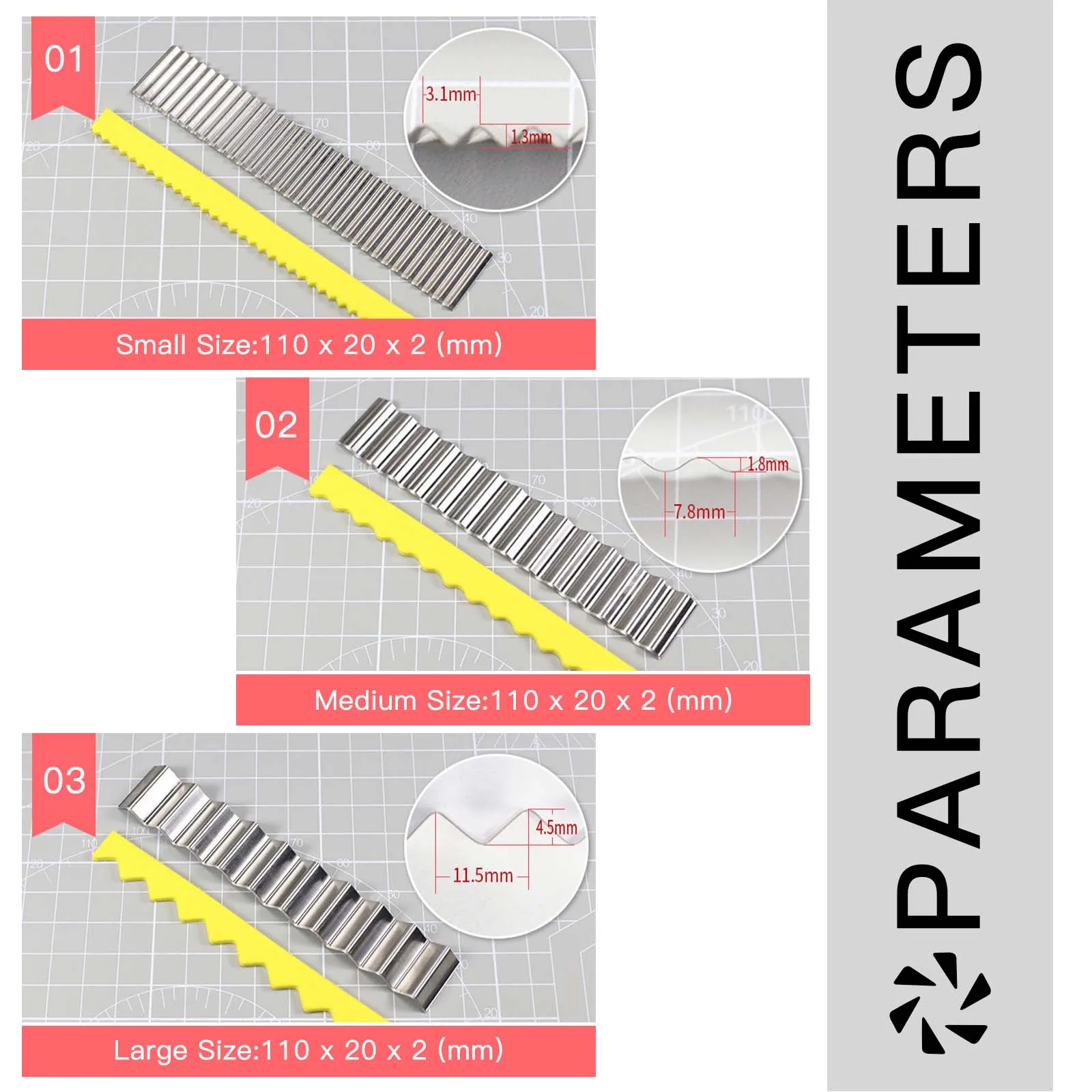 304 Stainless Steel Wave Cutting Tool Set 3PCS Flexible Blades for Jewelry Making, Polymer Clay and Handmade Craft
