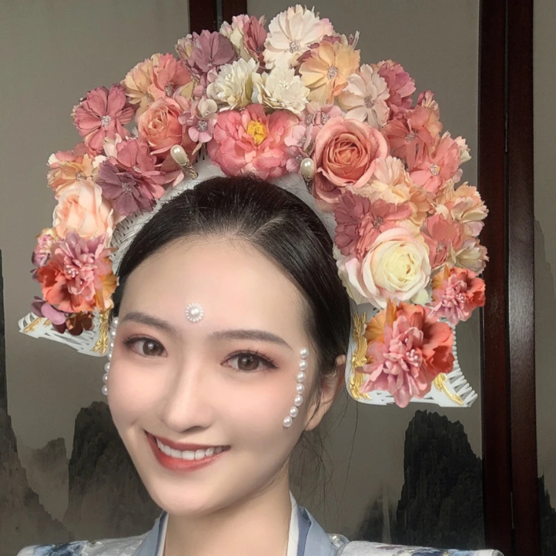 Headdress Crown Handmade Song Ancient Style Hanfu Accessories Resin Material Plant Flowers Stage Performance Shooting Props 1Pc