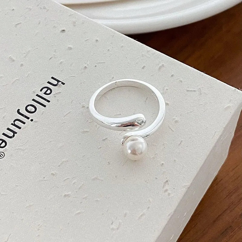 Vintage 925 Sterling Silver Overlapping Pearl Ring Adjustable Open Silver Rings For Women Wedding Luxury Fine Jewelry Brand Gift