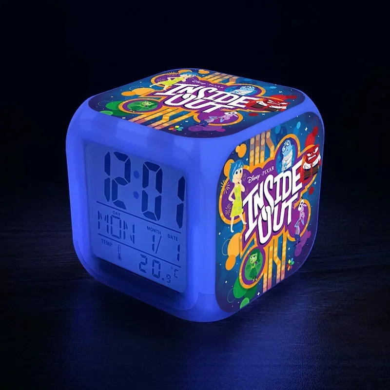 Jam Alarm LED warna-warni tokoh Anime kartun Disney Inside Out Joy Sadness mangkuk lampu malam dekorasi kamar tidur anak-anak pelajar