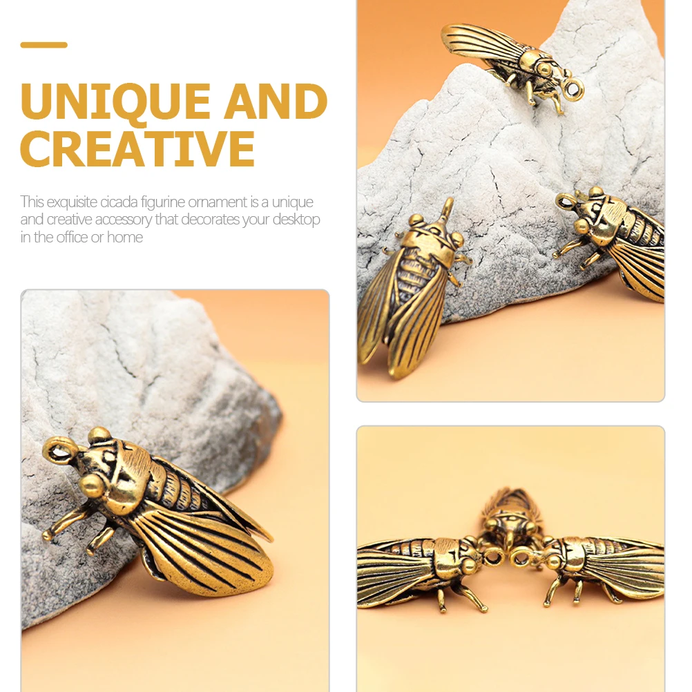 

6 Pcs Retro Brass Cicada Figurines Vintage Insect Ornaments Desktop Decorations Fine Workmanship Stable Flat Bottom