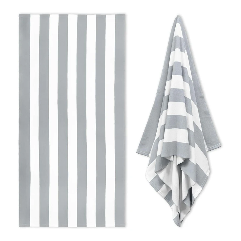 Large Oversized Beach Towel , Striped Quick Dry Swim Towel  35 X 70 Inch Beach Towels For Adults Grey