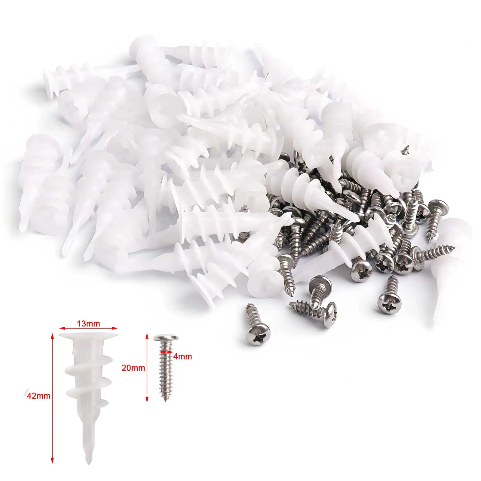 مراسي الحفر الذاتي مع مسامير ، لوحة الجبس الأبيض ، مجموعة متنوعة ، 50 قطعة