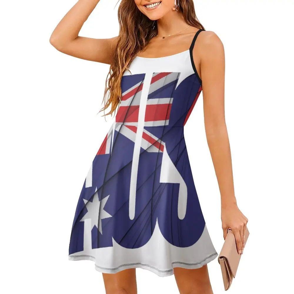 AUS Australian Flag Women's Sling Dress Humor Graphic Strappy Dress Novelty Sexy  Woman's Dress Cocktails