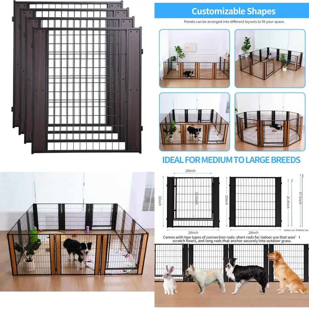 

Heavy Duty Dog Playpen 32 Inch Height - Indoor Outdoor Pet Fence Enclosure for Medium and Small Dogs - Foldable Puppy Exercise P