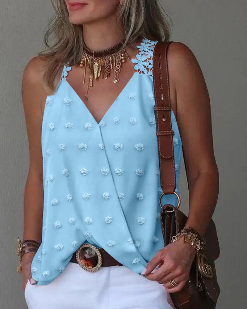 Top Women 2025 Summer New Fashion Jacquard Polka Dot Webbing Patch Criss Cross Tank Casual Loose Fit Sleeveless Top