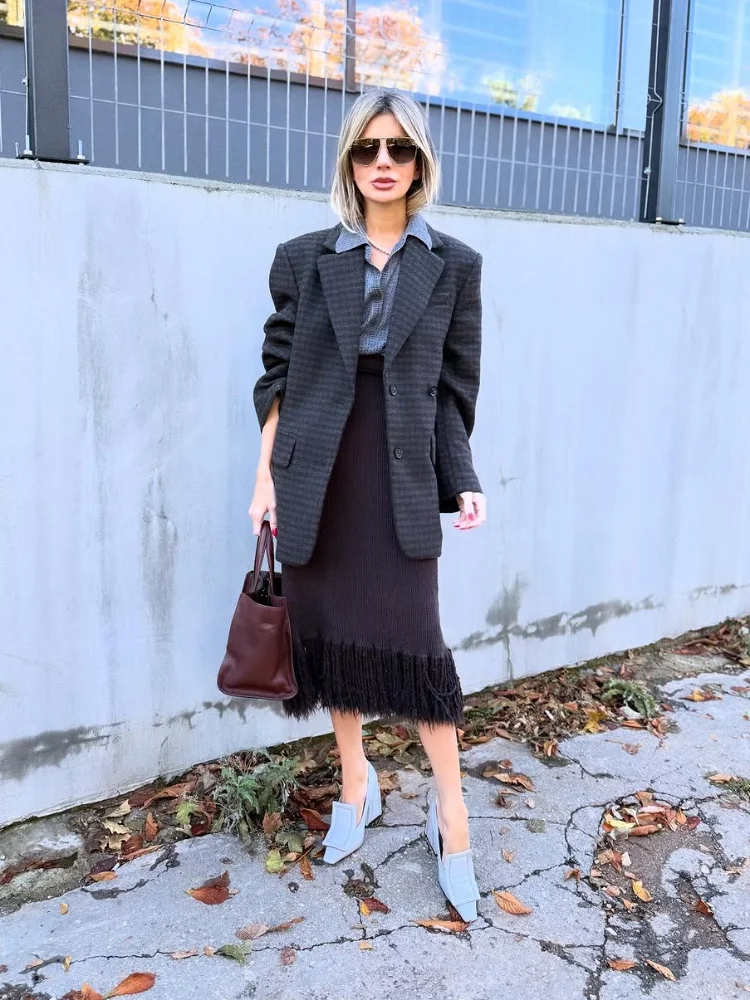 

Plaid Short Woolen Coat Women Fashion Lapel V-neck Single Breasted Full Sleeve Loose Jacket Lady casual Daily Commute Overcoat