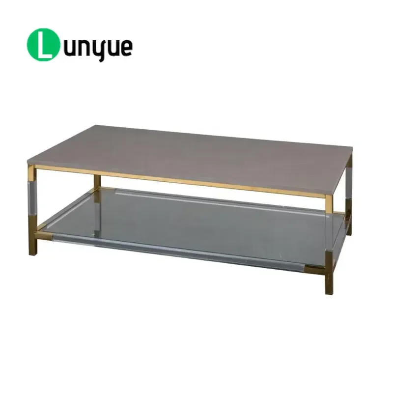 Luxury Acrylic Coffee Table with Concrete Paint Finish Modern Central Table for Living Room Furniture Set Stylish Home Decor