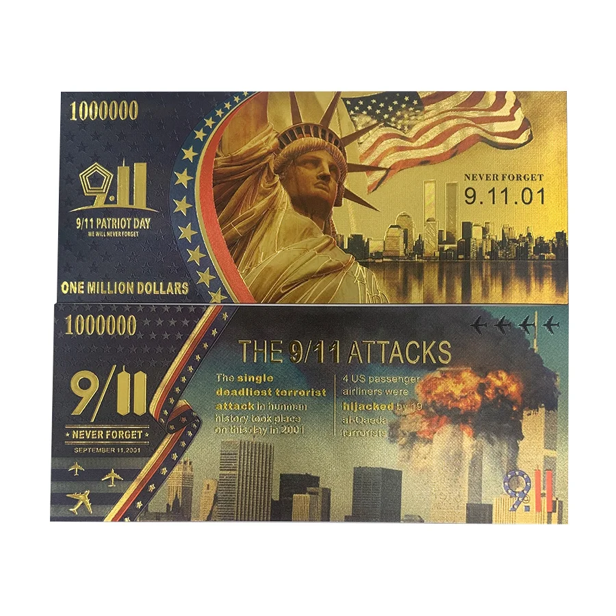 USA 911 Attacks events Gold Banknotes We Will Never Forget 9.11 Patriot Day Golden Banknote Ticket Souvenir Gift for Collection