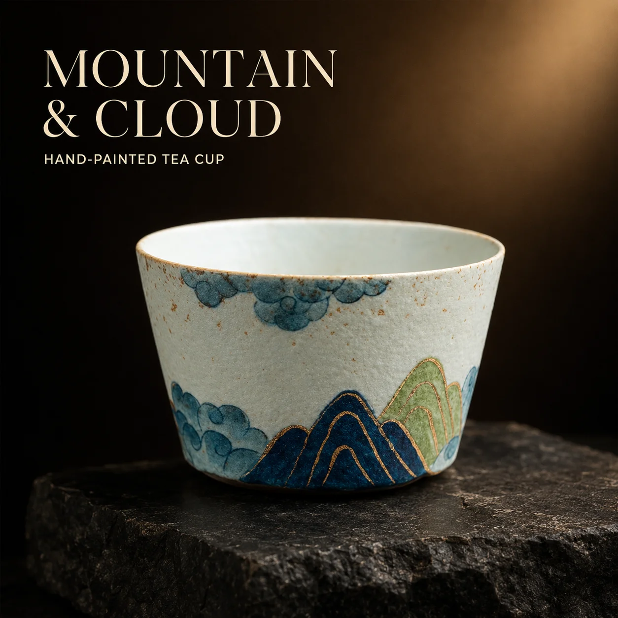 165ml Hand-painted Tracing Gold Green Mountain Teacup Creative Tea Bowl Mug Tea-tasting Smelling Cup Jianzhan Master Cups Teaset