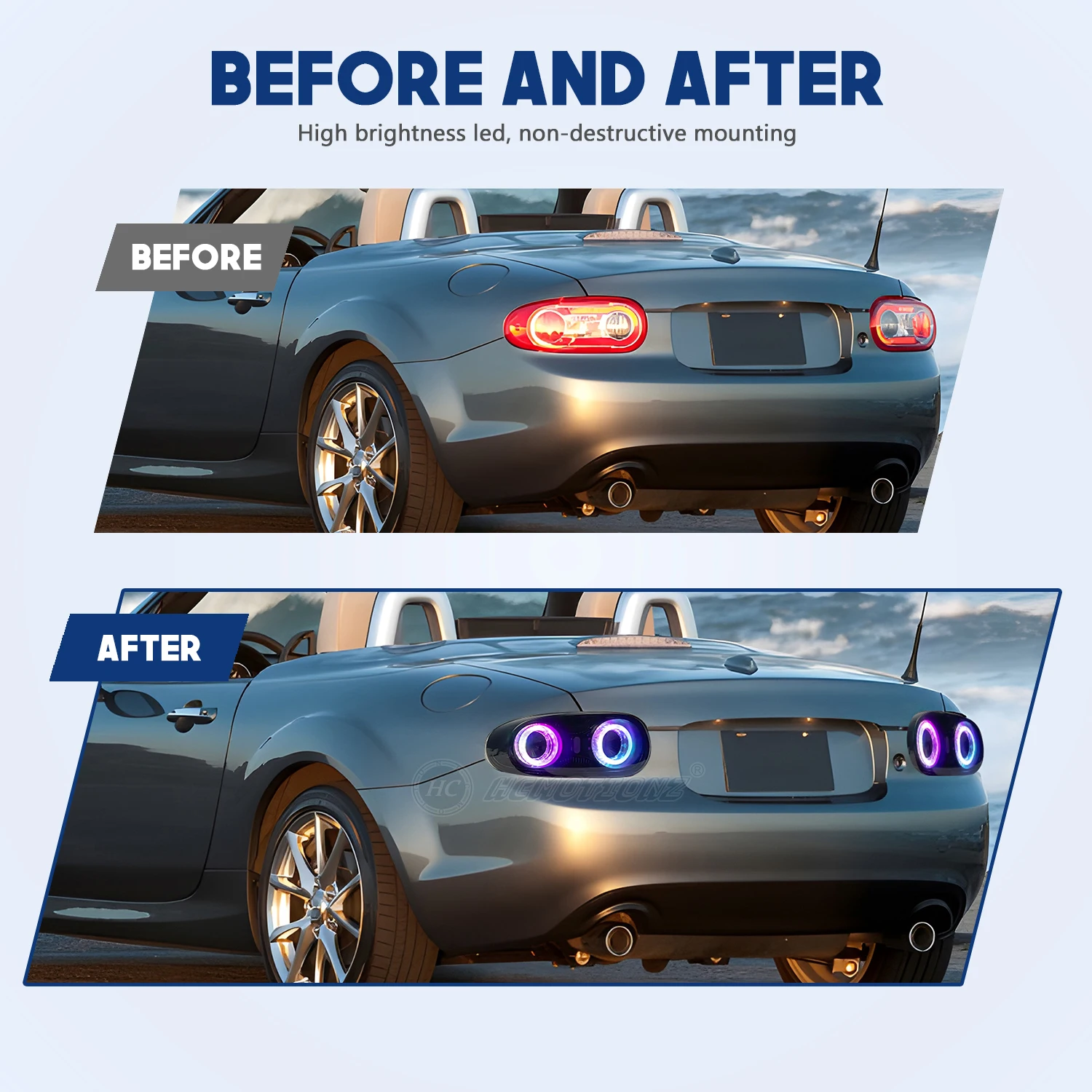 HCMOTIONZ LED RGB Rückleuchten für Mazda MX-5 NC 2008–2015 DRL Start-up-Animation Plug-and-Play-Auto-Rückleuchten-Baugruppe