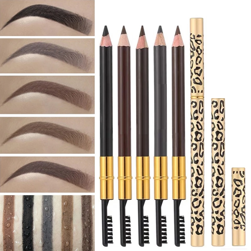 Lasting Color Double Head Eyebrow Pencil with Brush Waterproof Not Blooming Black Brown Professional Tint Shade Eyebrows Makeup