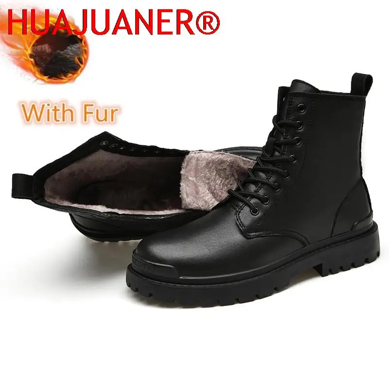 

Fashion Genuine Leather Men's Boots Autumn Winter Warm Snow Boots Men High Quality Motorcycle Boots Tactical Mens Shoes