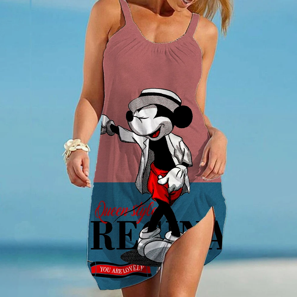 เซ็กซี่แฟชั่นหลวมสลิง Seaside Beach Backless Boutique ฤดูร้อน3D พิมพ์2022 Disney Mickey และ Minnie ชุดเดรสว่ายน้ำ