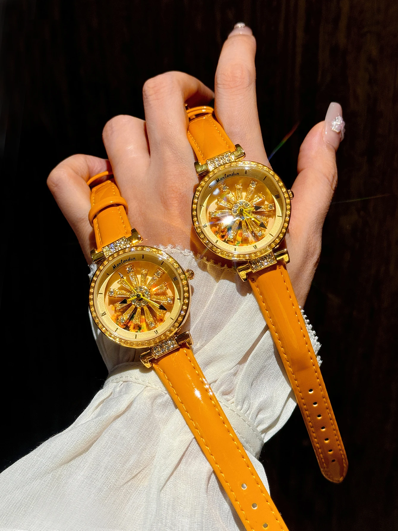 Ladies stylish Orange & Gold Toned Wristwatch with jewels, adjustable buckle S57a0a4a08e7b4603a8ff8cda840d5  main image 4