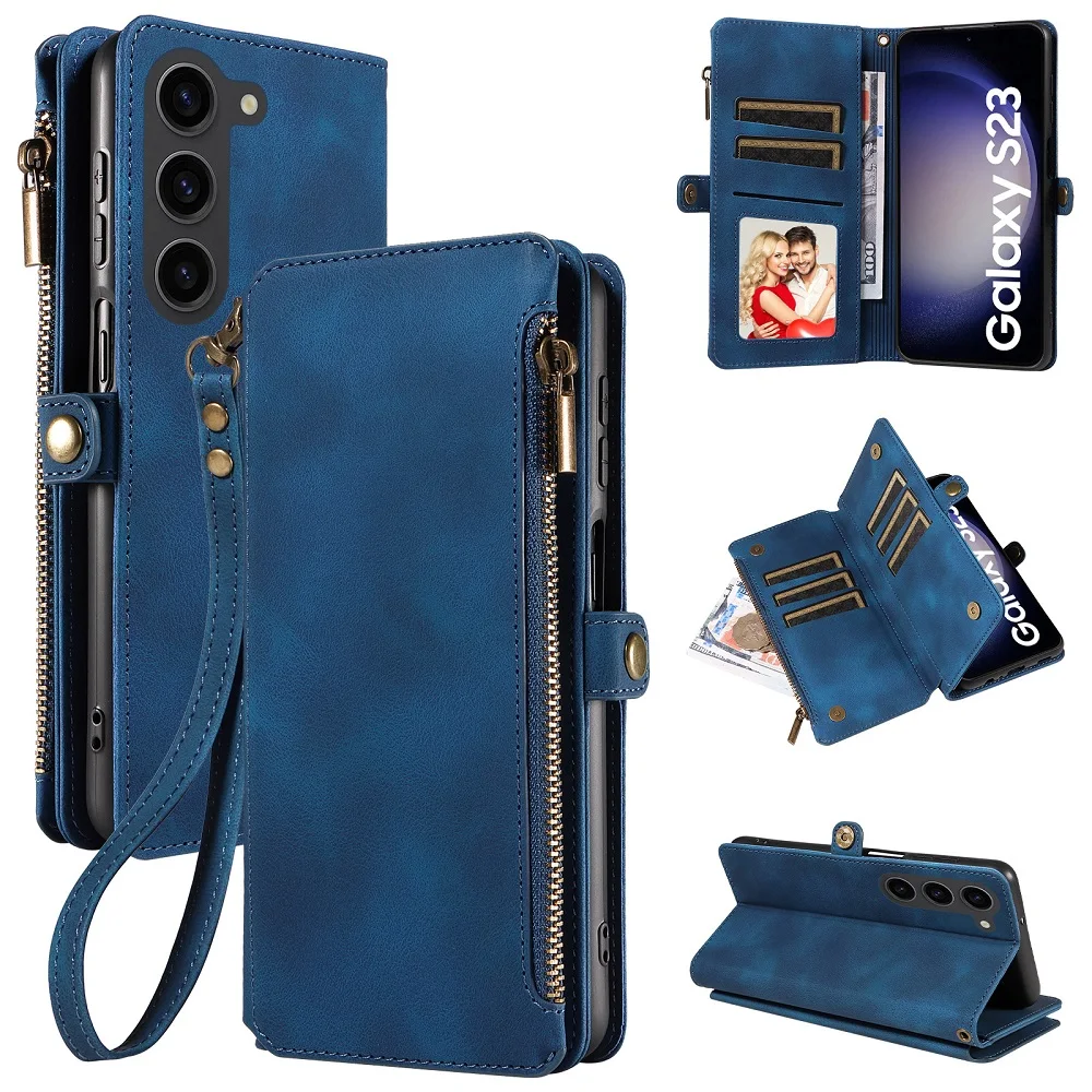 

for Samsung S24 S23 S22 S21 S20 Ultra Plus FE Note 20 10 9 8 Case Multi-pocket Wallet Zip Pouch PULeather Bumper Magnet Flip Bag