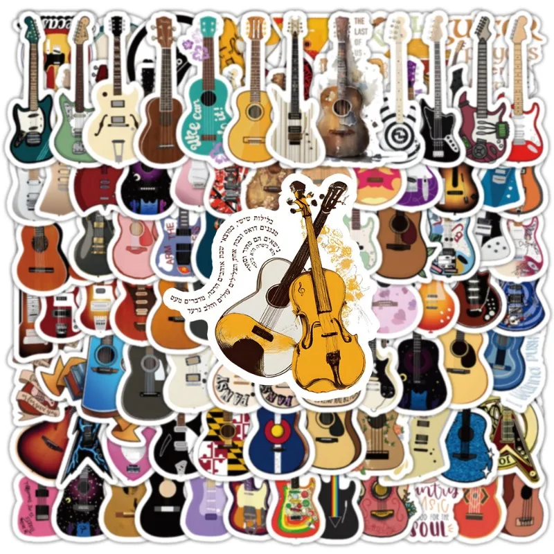 100PCS Art Style Electric Guitar Set Waterproof Sticker Children's Handmade Decoration Creative Computer Refrigerator Notebook