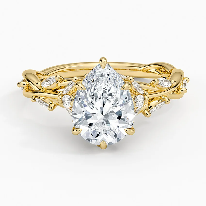 

Romantic Pear Cut Moissanite Engagement Ring Twisted Vine Leaf Band 14K Gold Plated Bridal Wedding Ring Fine Jewelry