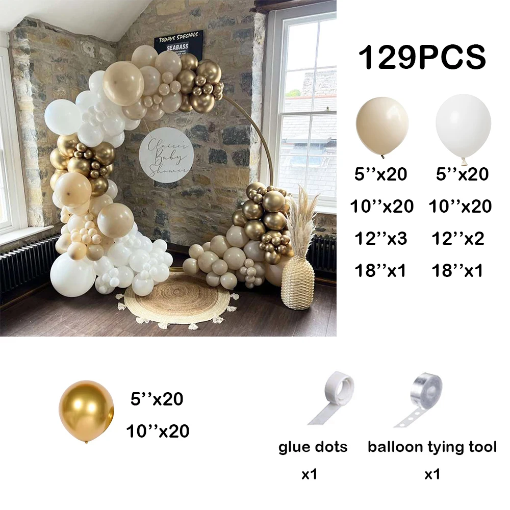 129pcs White Sand Gold Balloons Garland Arch Sand White Latex Balloon Wedding Baby Bridal Shower Anniversary Birthday Decoration