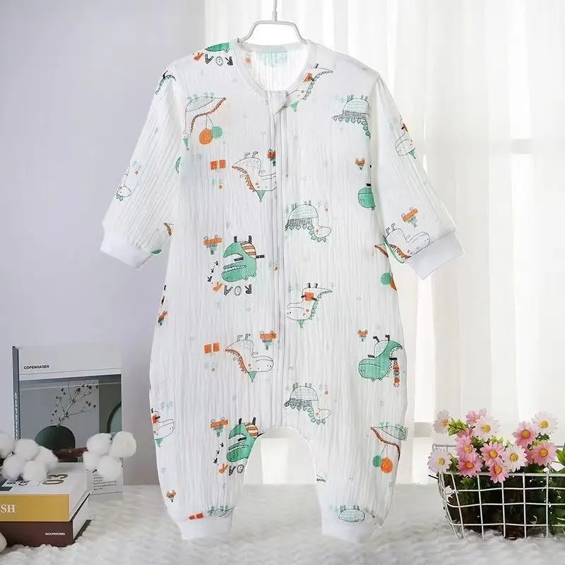 Pure Cotton Gauze Baby Sleeping Bag Summer Light Thin Split Leg One-piece Pajamas Cartoon Moisture Absorbing Breathable SleepBag