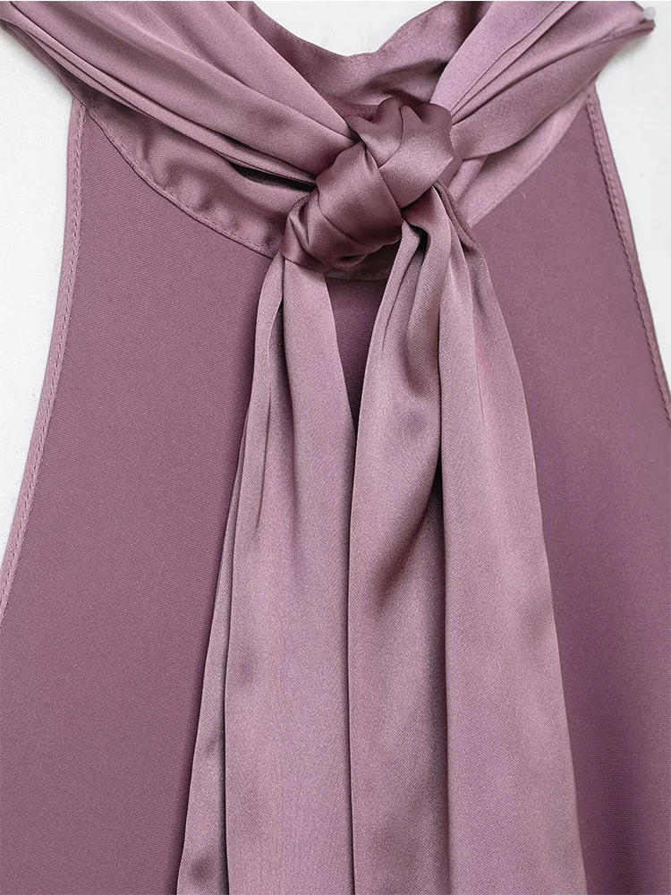    موضة جديدة للمرأة الساتان الرسن سترة أنيقة غير النظامية هيم عارية الذراعين أكمام الشارع تانك القمم الصيف عطلة بلايز عادية