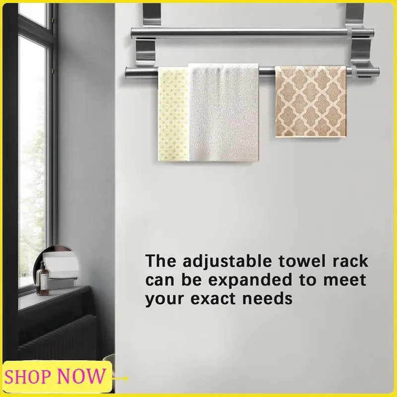 Especial Kitchen Over Cabinet Double Towel Bar Rack, Expandable Hand Towel Holder For Universal Fit On Inside Or Outside