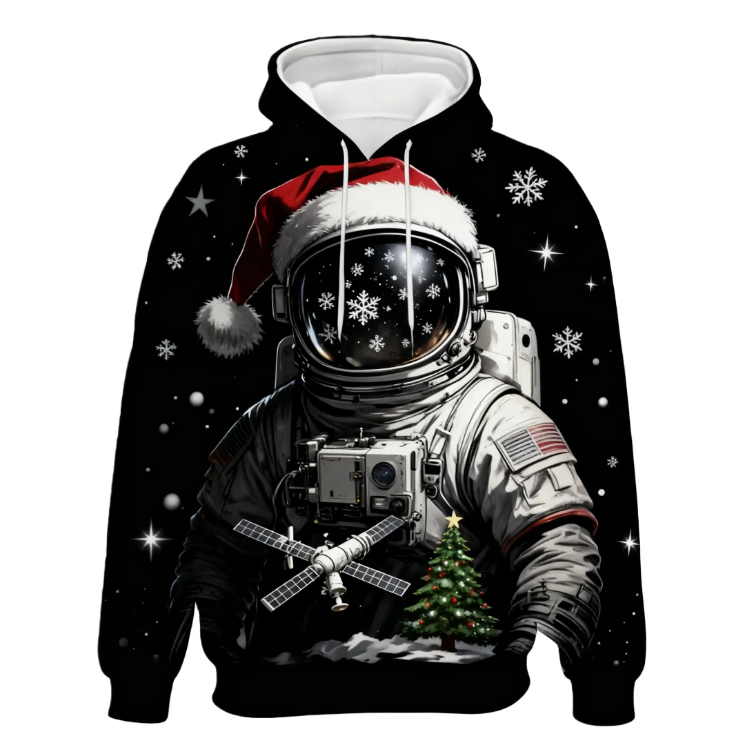 

Trendy Astronaut Printed Hoodies For Men Christmas Pullovers Autumn Winter Casual Clothing Street Harajuku Sweatshirt Boy's Tops