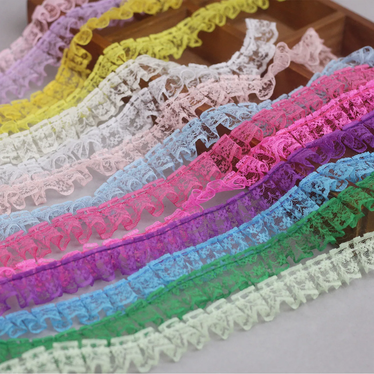 22 colors non-elastic lace DIY mesh lace clothing hair accessories pleated lace 35yard price