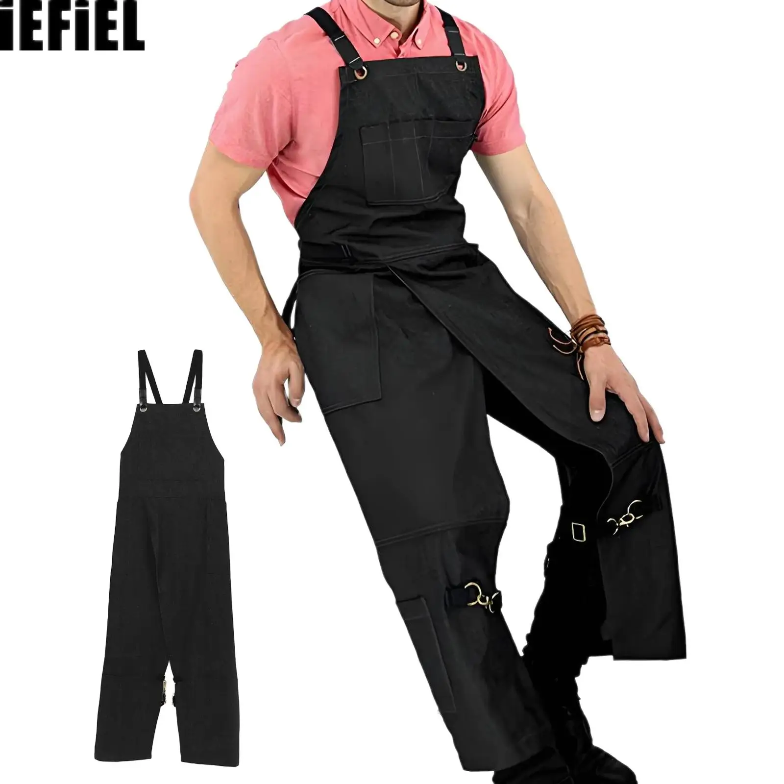 

Adult Canvas Aprons Adjustable Strap with Pockets Overlapped Split-Leg Apron for Potters Gardeners Artists Ceramics Clay