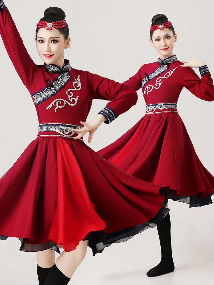 

Женский монгольский танцевальный костюм для выступлений, национальный этнический костюм для актрис, детский традиционный сценический наряд