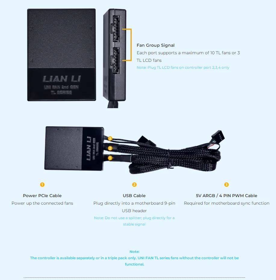 LIANLI UNI HUB TL Series Controller ,The controller for UNI FAN TL and TL LCD fans. Black cables and white cables are available.