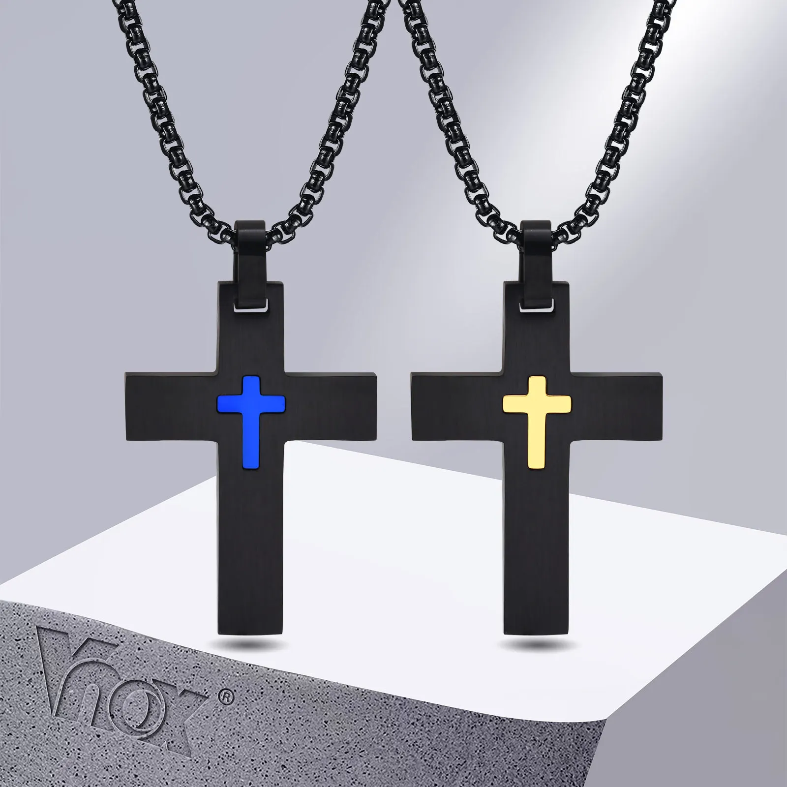 

Vnox Anti Allergy Stainless Steel Double Layer Cross Pendant Necklace for Men Boy Birthday Christmas Gifts,Box Chain 50/55/60cm